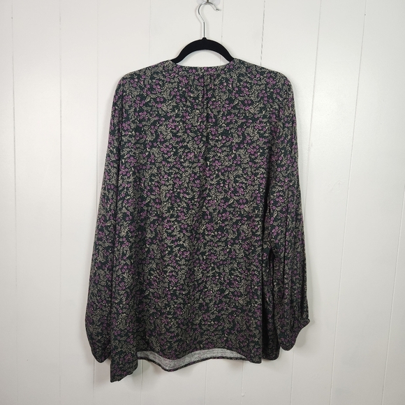 Penningtons Green Purple Floral Long Sleeve Top Blouse Size 1X New Office Flowy - Picture 8 of 10